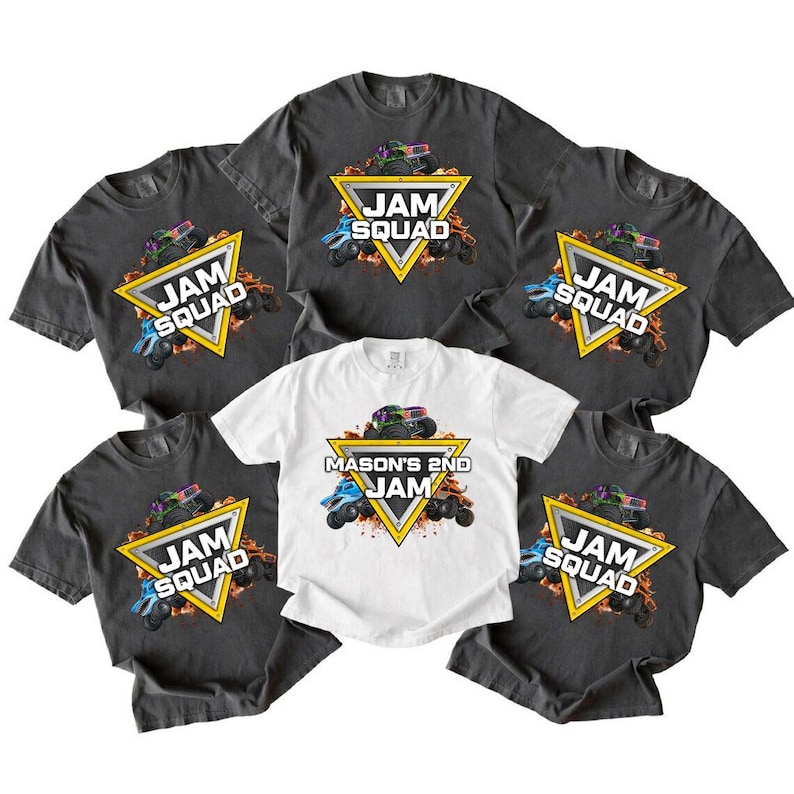 Custom Monster Truck Birthday Shirt, Jam Squad Shirts, Personalized Monster Truck Logo, Boys 2nd Birthday Party Tee image 1