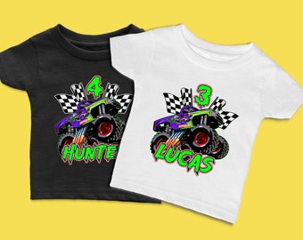 Jongens aangepaste Monster Truck verjaardag shirt, Monster gepersonaliseerde verjaardag shirt, neon groene tshirt, Monster Truck verjaardag cadeau Tee, zes jaar