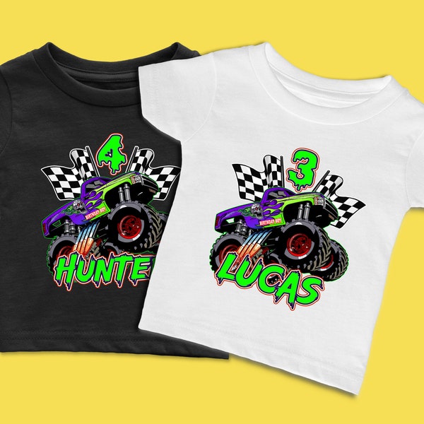 Boys Custom Monster Truck Birthday Shirt, Monster Personalized Birthday Shirt, Neon Green tshirt, Monster Truck Birthday Gift Tee, Six Years