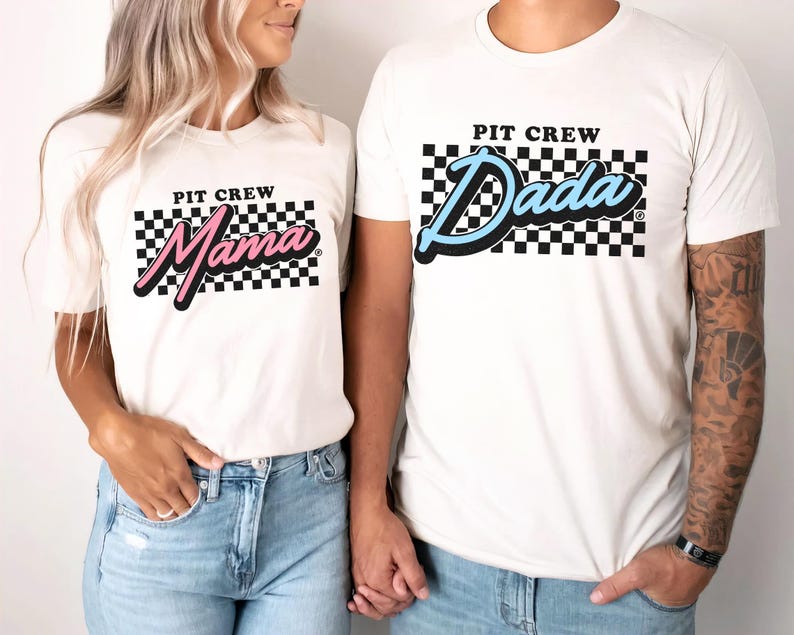a man and a woman wearing matching shirts