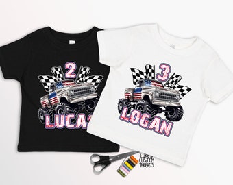 Monster Truck Birthday Shirt, Custom USA Birthday Shirt, Vintage Truck Tshirt, Big Wheels Car Birthday Tee, Monster Cars Birthday Shirt