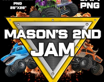 Download digitale di Monster Truck PNG, design personalizzato per maglietta di compleanno, tema Jam, festa di compleanno con camion