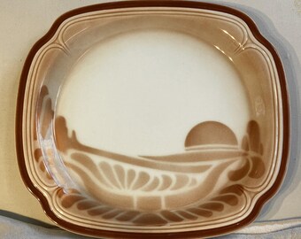 Plato para chuletas con diseño de atardecer con aerógrafo de Syracuse China - 1980