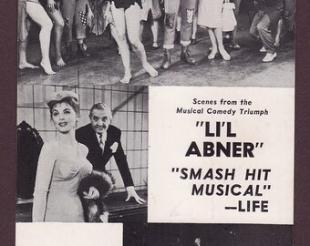 Postal publicitaria antigua de Broadway - "Li'l Abner" 1957