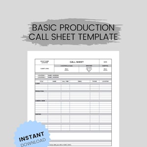 Modèle de feuille d'appel de production de base | Production de films et de photos | Feuille d'appels modifiable