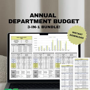 Plantilla de presupuesto anual departamental / Panel financiero multihoja / Formulación de Excel + Hojas de cálculo de Google / Presupuesto interconectado, revisión + fin de año
