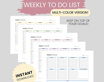 Weekly To Do List | Color Printable | Colorful Weekly Planner, Weekly Check List, Weekly Goals, To Do Tracker, Productivity Tracker