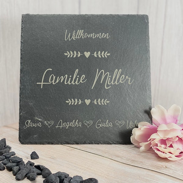 Schieferplatte Namen personalisiert 25x25 cm Namensschild Hauswand Eingang