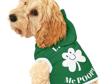 Dog Hoodie, Little McPoopy Funny Dog Shirt. Green, Graphic Hooded Sweatshirt for Puppy. Great Pet Gift for Dog Owners and Pet Parents.