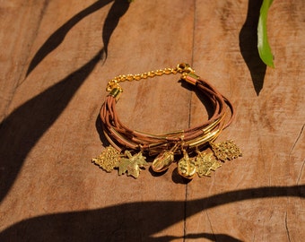 Charm Bracelet | Real leaf charms | 18k recycled gold | Handmade in Brazil | Sustainable jewelry