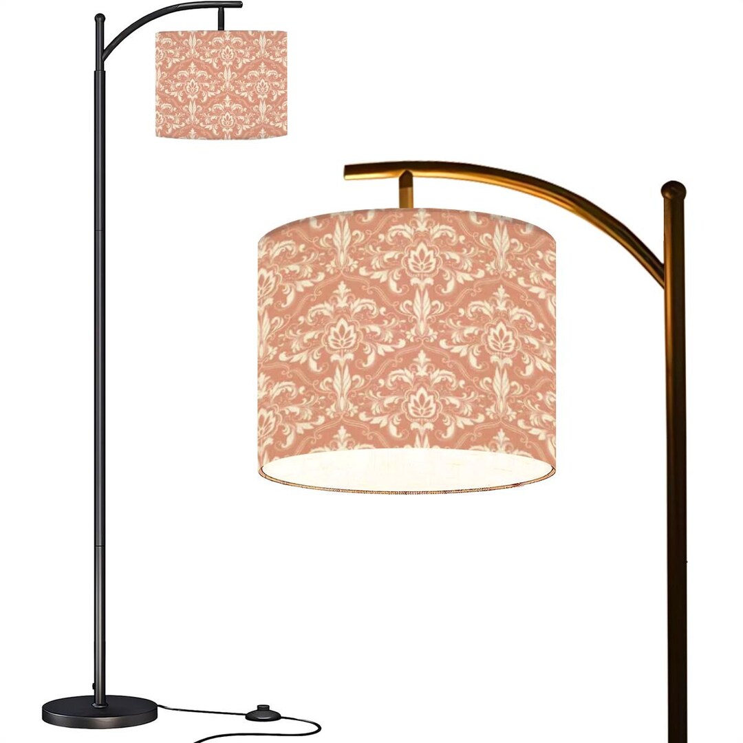 Arc Floor Lamp With Shade Victorian Damask Print, Modern Natural Light ...