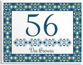 Plaque villa personnalisée carrelage 20 x 25 cm fleurs avec votre écriture, votre nom, numéro de maison Z16