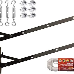 Soportes para tendedero de pared plegables de hierro, par 20 metros de cable, 3 tensores y 6 abrazaderas Wäschetrockner imagen 1