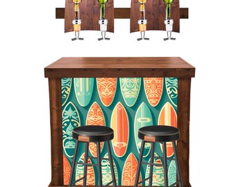 Comptoir de bar Surf house, avec accessoires complets, 2 tabourets, comptoir en bois massif BA22