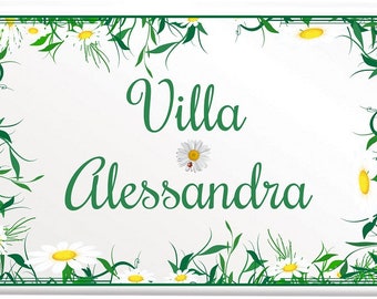 Plaque villa personnalisée carrelage 20 x 30 cm fleurs avec votre écriture, votre nom, numéro de maison D37