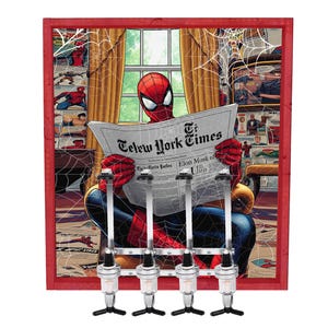 Spider Man in de Oval Office Pop Art Bar whisky dispenser Bar pop art drank dispenser Canvas print met lijst en acryl