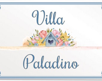Plaque villa personnalisée carrelage 20 x 30 cm fleurs avec votre écriture, votre nom, numéro de maison D11