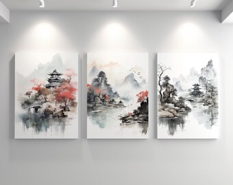 set of 3 Art on canvas Printing on canvas Chinese pagoda Free shipping to the US and Europe K68