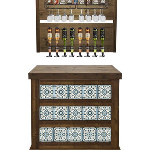 Home bar counter, small bar counter with complete customizable accessories in solid wood and F2 tiles