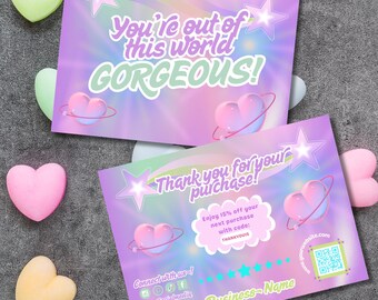 Celestial Thank You Card Template For Small Businesses, Editable Pastel Canva Package Insert, DIY Cosmic Customer Thank You For Your Order