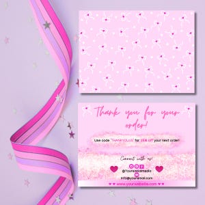 Editable Coquette Thank You Card Template For Small Businesses, Trendy Package Insert, Pink DIY Thank You Card Canva Template