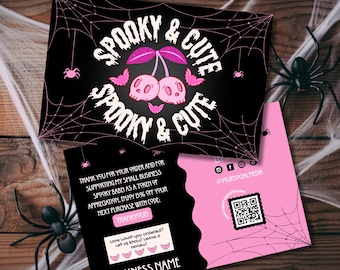Spooky Halloween Spiderweb Thank You Card Template, Editable Canva Small Business Packaging Insert, Skull Customer Thank You Note