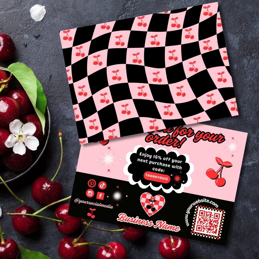 Retro Cherry Thank You Card Template, Editable Canva Thank You Card for ...