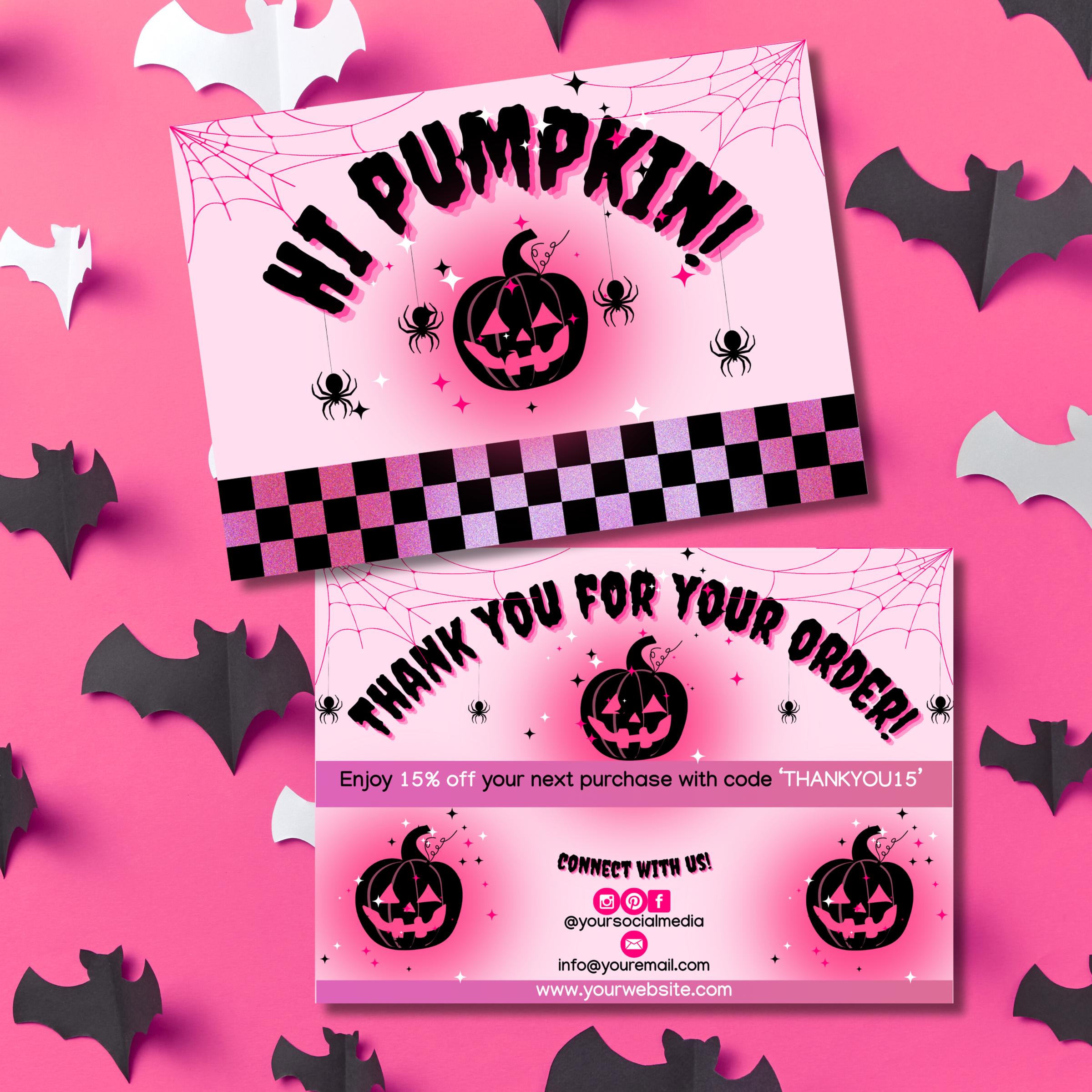 Pink Halloween Pumpkin Thank You Card Template, Editable Canva Template ...