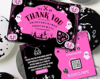 Halloween Ouija Board Thank You Card Template For Small Businesses, Spooky Pink Editable Canva Package Insert, Goth DIY Customer Thank You