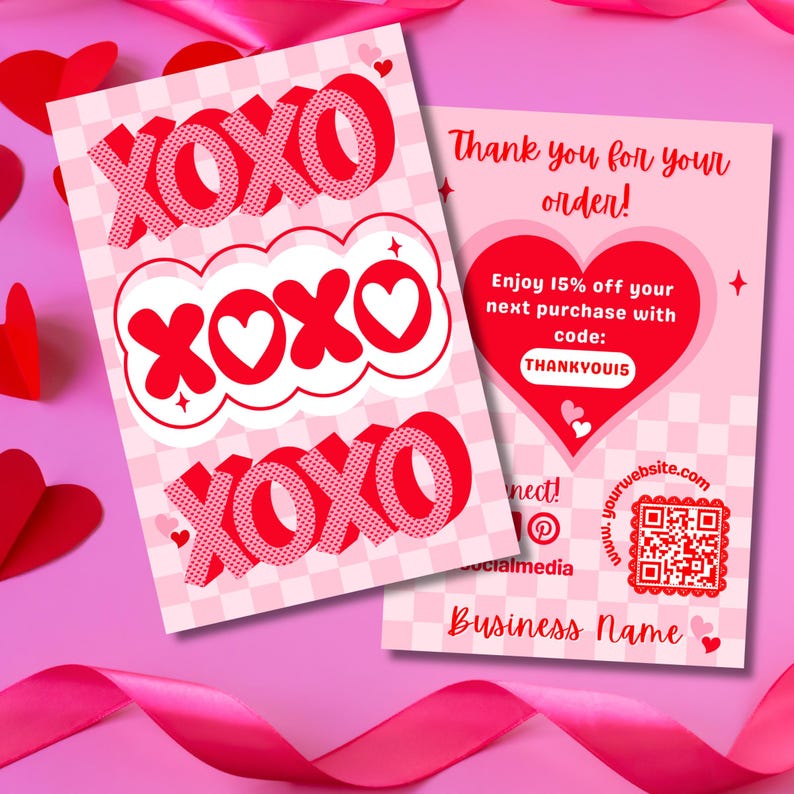 Valentine Thank You Card Template, Editable Canva Pink Heart Small ...