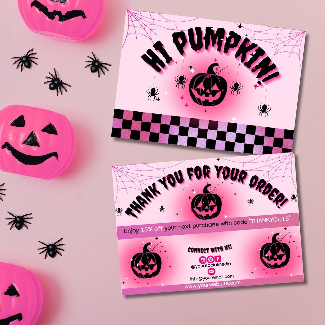 Pink Halloween Pumpkin Thank You Card Template, Editable Canva Template ...