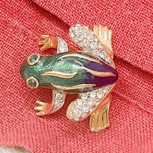 Attwood and Sawyer Enamel and Crystal Frog Brooch