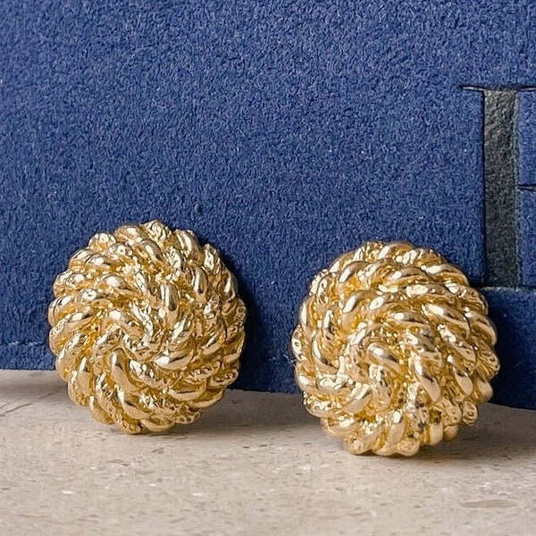 Vintage Monet Gold Rope Hemisphere Earrings