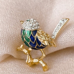 Attwood and Sawyer Enamel and Crystal Bluebird Brooch