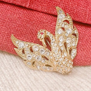 Attwood and Sawyer Gold and Crystal Swan Brooch