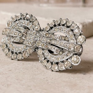 Vintage Art Deco Silver and Crystal Duette Brooch