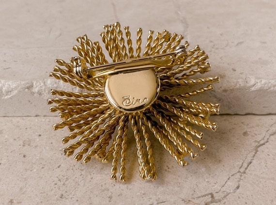 CIRO Gold and Crystal Modernist Flower Brooch - image 5