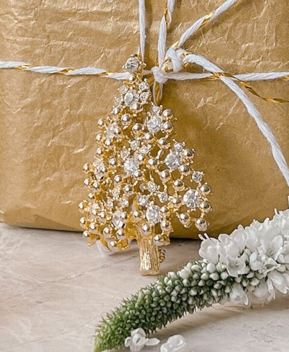Eisenberg Ice Gold and Clear Crystal Christmas Tree Brooch