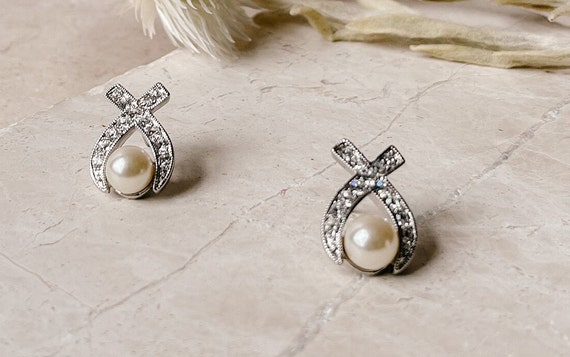 CIRO Silver, Crystals and Pearl Earrings - image 1