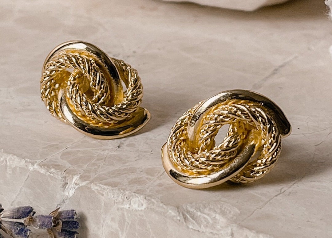 Vintage Gold Rope Knot Earrings Etsy
