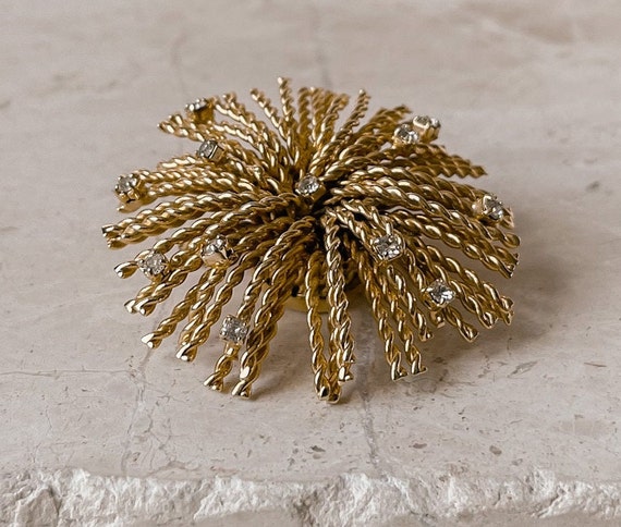 CIRO Gold and Crystal Modernist Flower Brooch - image 2