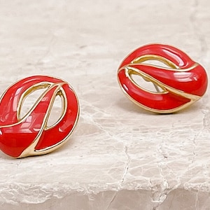 Monet Gold and Red Enamel Twist Earrings