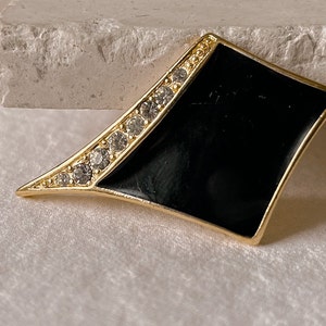 Trifari Black Enamel and Crystal Kite-shape Brooch