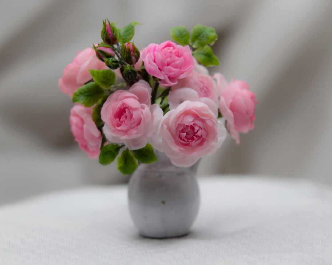 Miniature Pink Roses Arrangement - Etsy