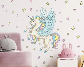 Magical Unicorn Wall Sticker Vinyl, Stars & Hearts Children