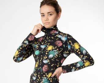 Turtleneck Printed Top - Rose Rainstorm