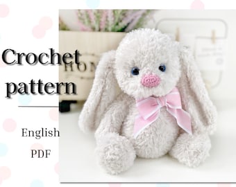 Crochet cute bunny PATTERN in English. Amigurumi plush rabbit animal toy PDF. Amigurumi stuff toys tutorial.