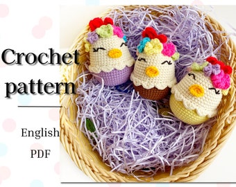 Crochet Chicken Easter Egg pattern. Amigurumi easy egg pattern pdf.
