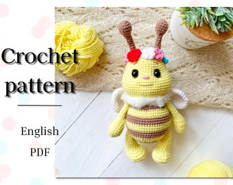 Crochet BumblebeePATTERN in English. Amigurumi cute Bumblebee animal toy PDF. Amigurumi stuff toys tutorial.