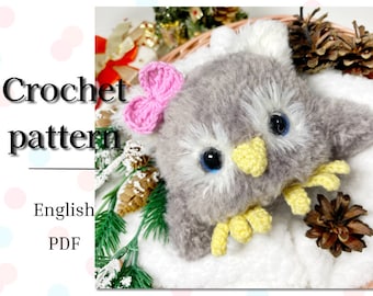 Crochet PATTERN plushie owl. Amigurumi easy crochet pattern little owl animal.
